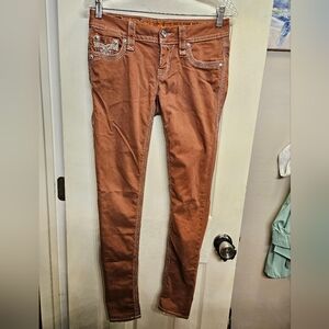 Rock revival roselle ankle skinny brown jeans khaki pants womens size 26